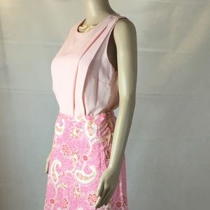 NWT LAUREN Light Pink Asymmetrical Pleated Silk Tank Top